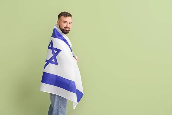 Людина Прапором Ізраїлю Кольоровому Тлі — стокове фото