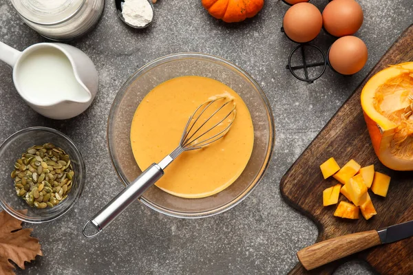 Preparing Tasty Pumpkin Muffins Table — Stock Photo, Image