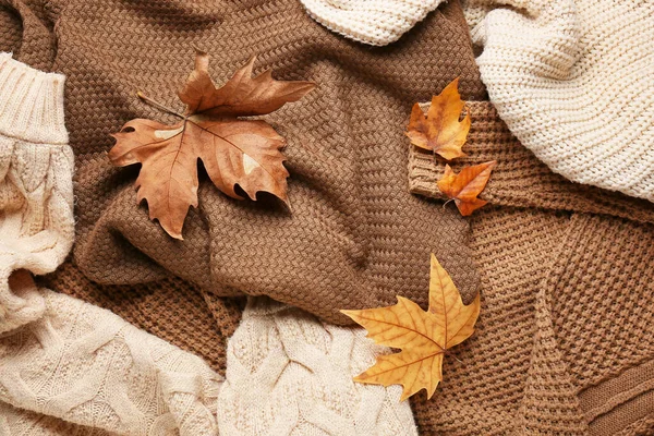 Warm Autumn Clothes Leaves Top View — Stock Photo, Image