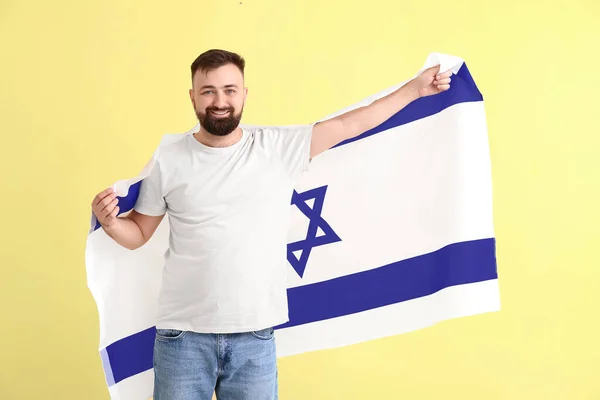 Mann Mit Der Flagge Israels Auf Farbigem Hintergrund — Stockfoto