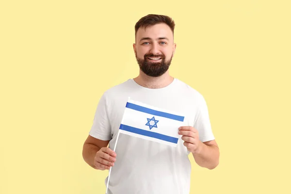 Homme Avec Drapeau Israël Sur Fond Couleur — Photo