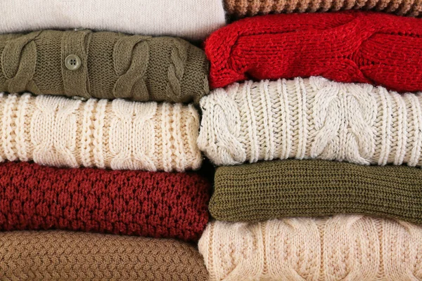 Stack Warm Winter Clothes Background — Stock Photo, Image