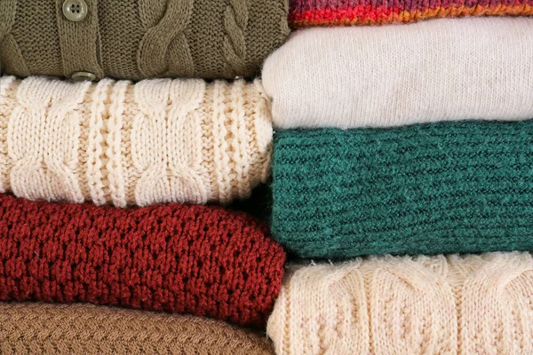 Stack Warm Winter Clothes Background — Stock Photo, Image