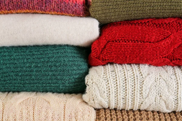 Stack Warm Winter Clothes Background — Stock Photo, Image