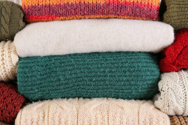 Stack Warm Winter Clothes Background — Stock Photo, Image