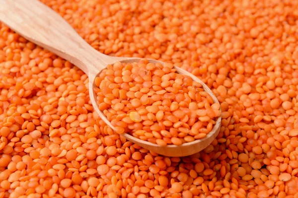 Wooden Spoon Red Lentils — Stock Photo, Image