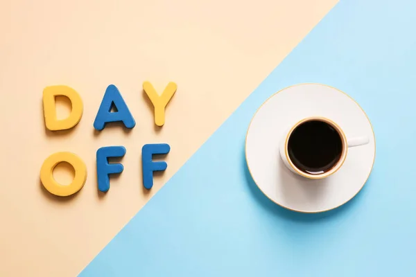 Cup Coffee Text Day Color Background — Stock Photo, Image