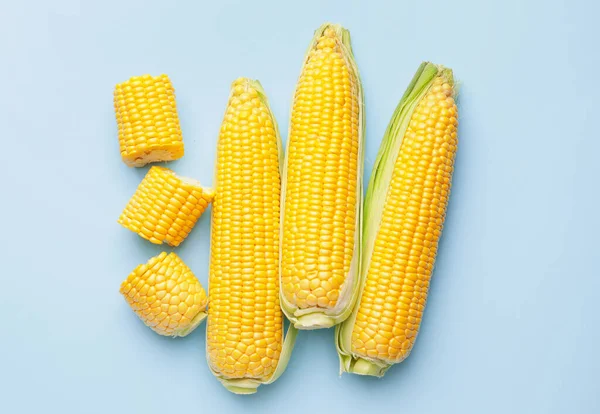 Fresh Corn Cobs Color Background — Stock Photo, Image