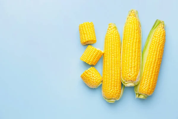 Fresh Corn Cobs Color Background — Stock Photo, Image