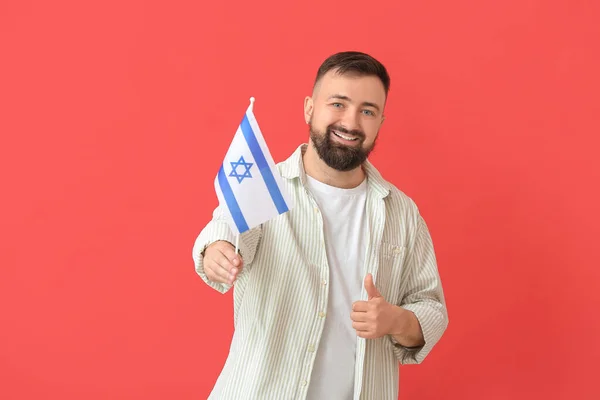 Mann Mit Der Flagge Israels Zeigt Daumen Nach Oben Auf — Stockfoto