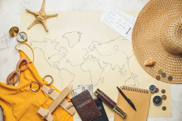 Set Travel Items World Map — Stock Photo, Image