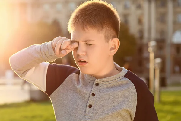 Little Boy Suffering Allergy Outdoors — Stock Photo, Image