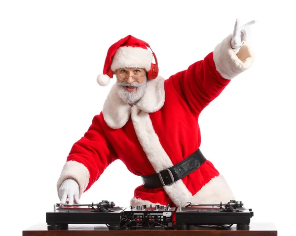 Cool Santa Tocando Música Fundo Branco — Fotografia de Stock