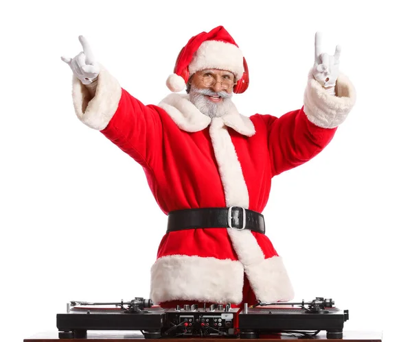 Cool Santa Odtwarzanie Muzyki Białym Tle — Zdjęcie stockowe