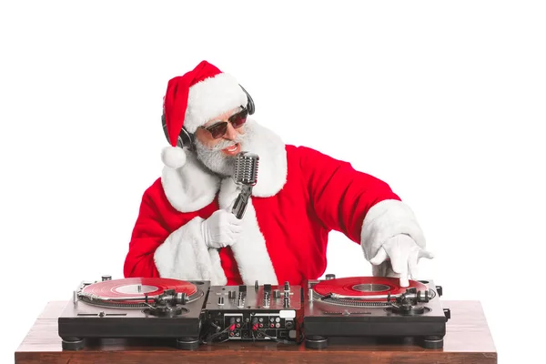 Cool Santa Tocando Música Sobre Fondo Blanco —  Fotos de Stock