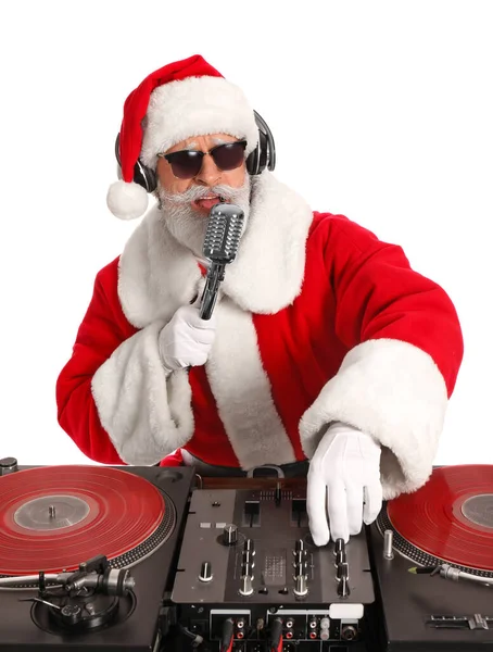 Cool Santa Odtwarzanie Muzyki Białym Tle — Zdjęcie stockowe