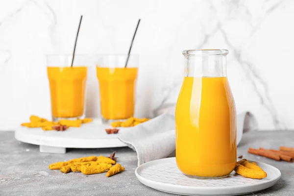 Bottle Healthy Turmeric Drink Table — Stock Photo, Image