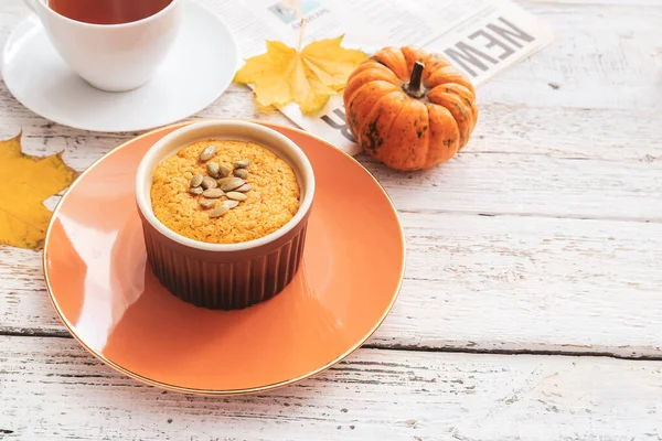 Tasty Pumpkin Pudding Table — Stock Photo, Image