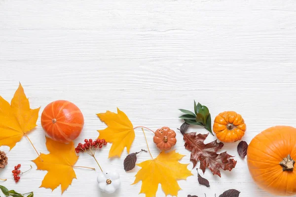 Beautiful Autumn Composition White Wooden Background — Stock Photo, Image