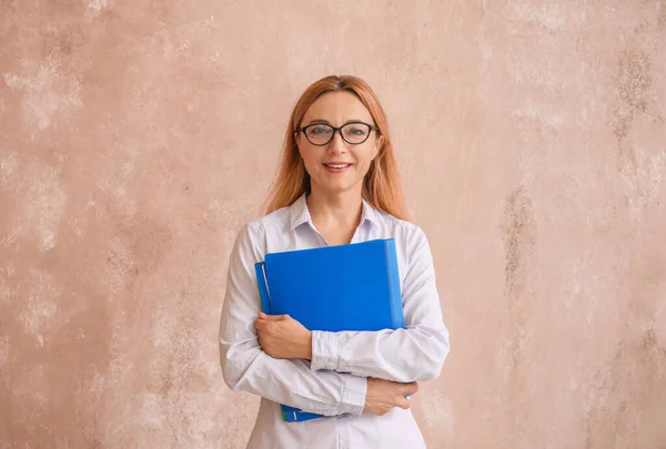 Portrait Female Teacher Color Background — Stock Photo, Image