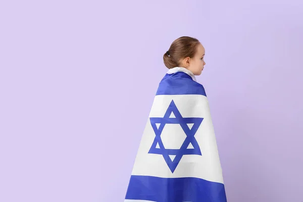 Dziewczynka Flagą Izraela Tle Koloru — Zdjęcie stockowe