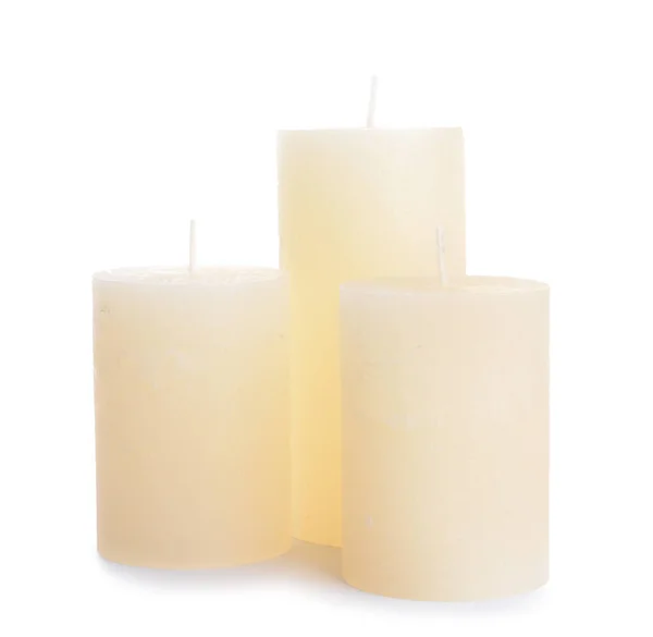 Velas Cera Fundo Branco — Fotografia de Stock