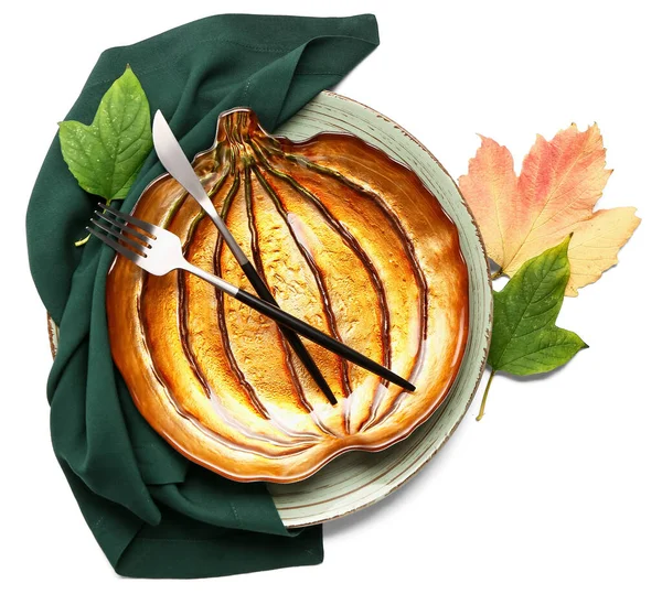 Vacker Dukning För Thanksgiving Day Firande Vit Bakgrund — Stockfoto