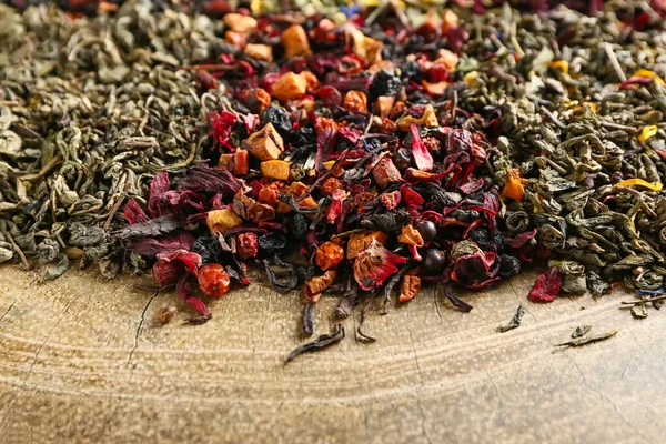 Different Sorts Fruit Tea Board Closeup — Stock Photo, Image