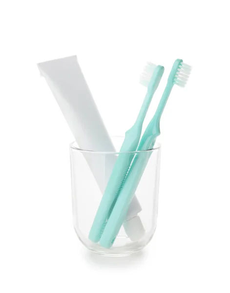 Holder Toothbrushes Paste White Background — Stock Photo, Image