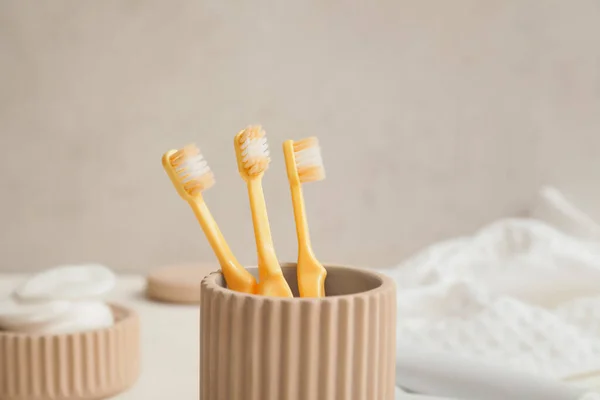 Holder Toothbrushes Table Bathroom — Stock Photo, Image