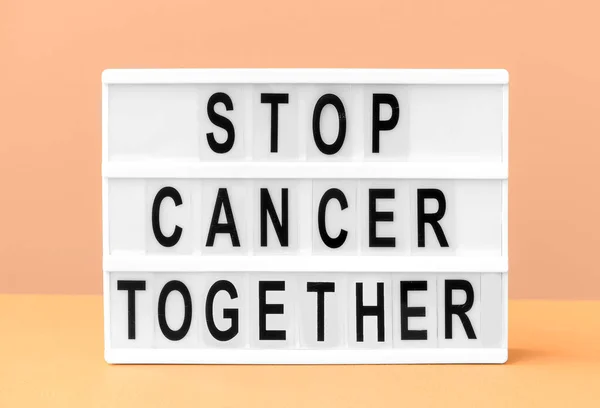 Tableau Avec Texte Stop Cancer Together Sur Fond Couleur — Photo