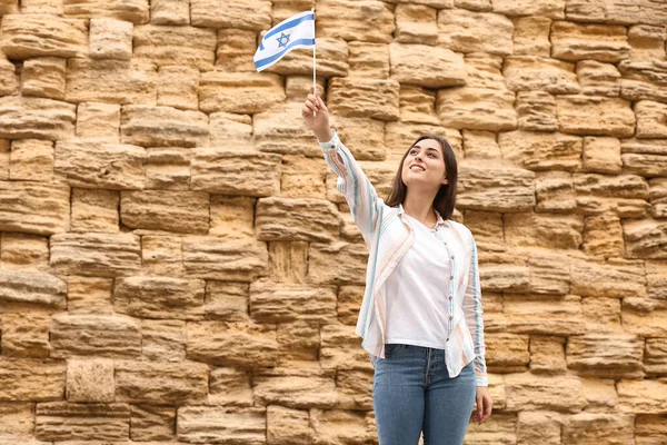Woman Flag Israel Wailing Wall — Stock Photo, Image