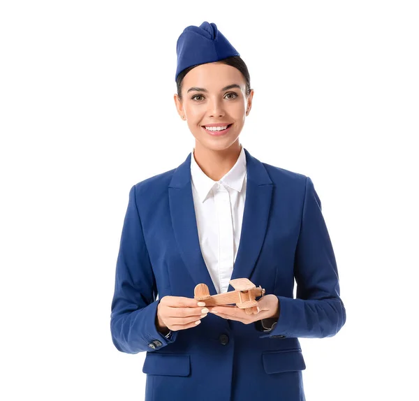 Beautiful Stewardess White Background — Stock Photo, Image