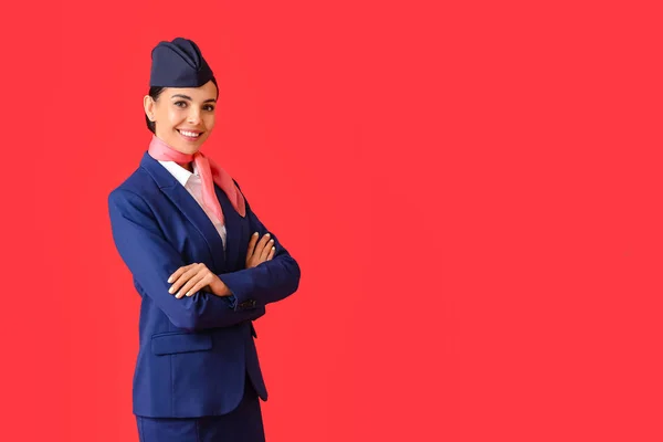 Beautiful Stewardess Color Background — Stock Photo, Image