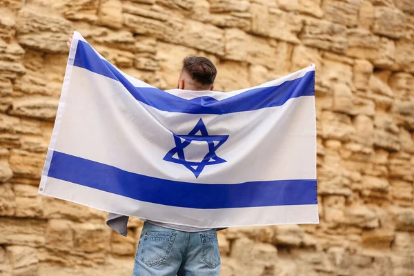 Άνθρωπος Σημαία Του Ισραήλ Κοντά Στο Τείχος Των Δακρύων — Φωτογραφία Αρχείου