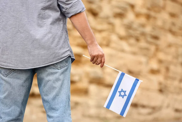 Hombre Con Bandera Israel Cerca Del Muro Los Lamentos — Foto de Stock