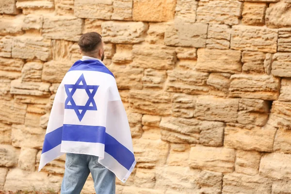 Man Flag Israel Wailing Wall — Stock Photo, Image