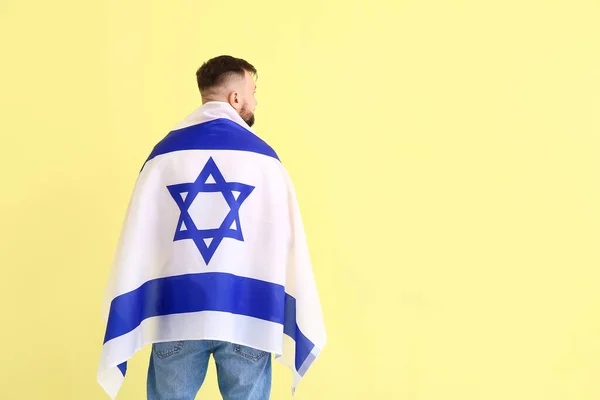 Hombre Con Bandera Israel Fondo Color Vista Posterior — Foto de Stock