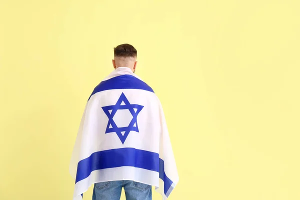 Hombre Con Bandera Israel Fondo Color Vista Posterior — Foto de Stock