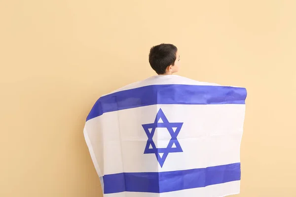 Ragazzino Con Bandiera Israele Sfondo Colori — Foto Stock