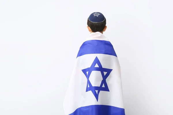 Little Boy Flag Israel White Background — Stock Photo, Image