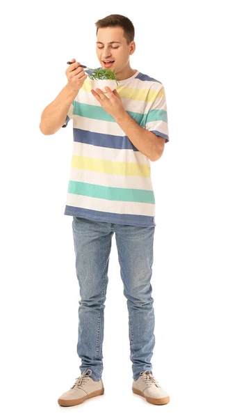 Young Man Eating Wheatgrass White Background — Stock Photo, Image