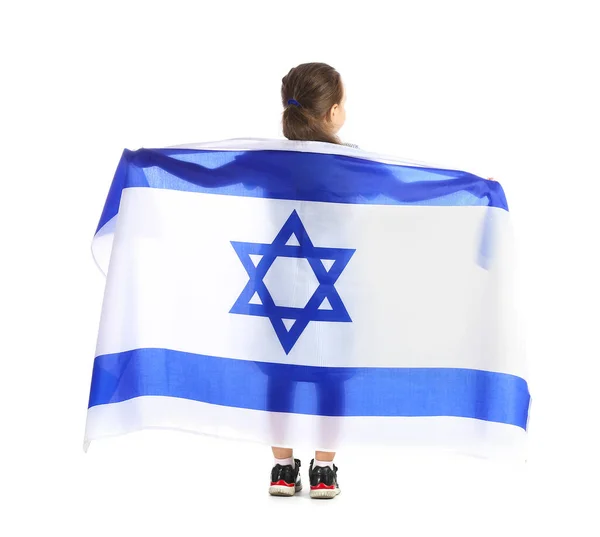 Kleines Mädchen Mit Der Flagge Israels Auf Weißem Hintergrund — Stockfoto