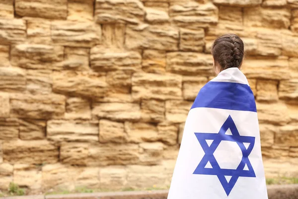 Kleines Mädchen Mit Der Flagge Israels Nahe Der Klagemauer — Stockfoto