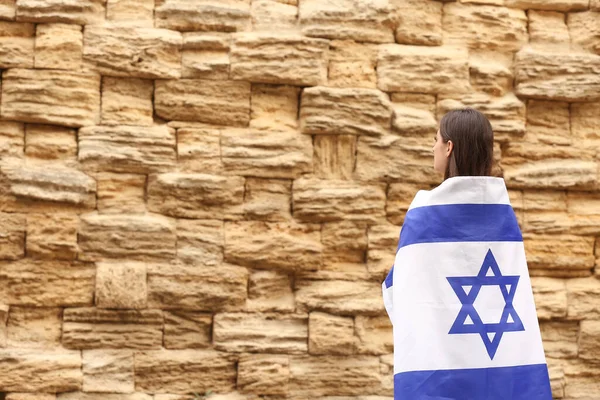 Woman Flag Israel Wailing Wall — Stock Photo, Image