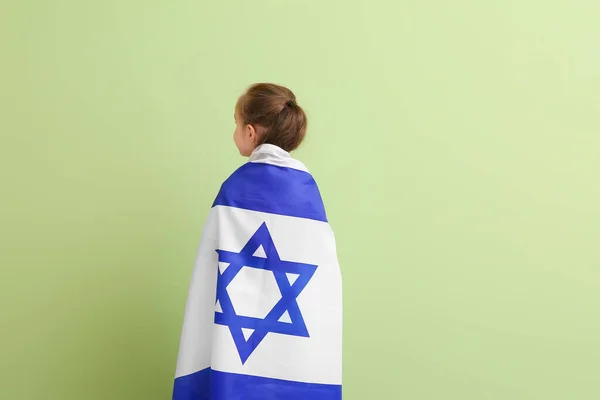 Klein Meisje Met Vlag Van Israël Kleur Achtergrond — Stockfoto
