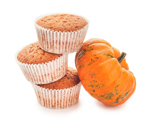 Lekkere Pompoen Muffins Witte Achtergrond — Stockfoto