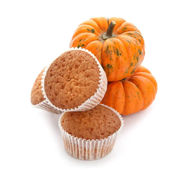 Lekkere Pompoen Muffins Witte Achtergrond — Stockfoto