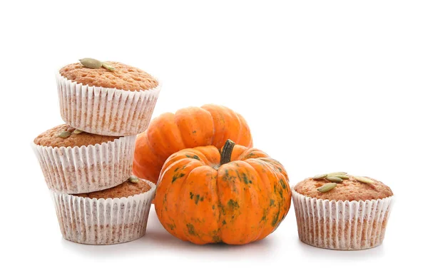 Tasty Pumpkin Muffins White Background — Stock Photo, Image