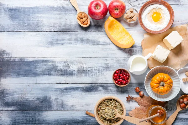 Ingredients Preparing Pumpkin Pie Wooden Background — Stock Photo, Image